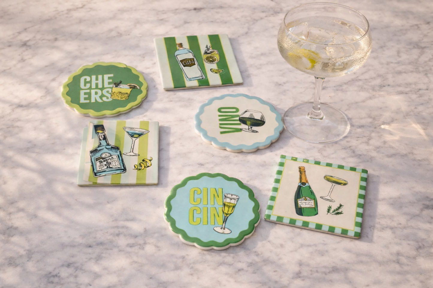 Happy Hour Ceramic Coasters - Set of 6
