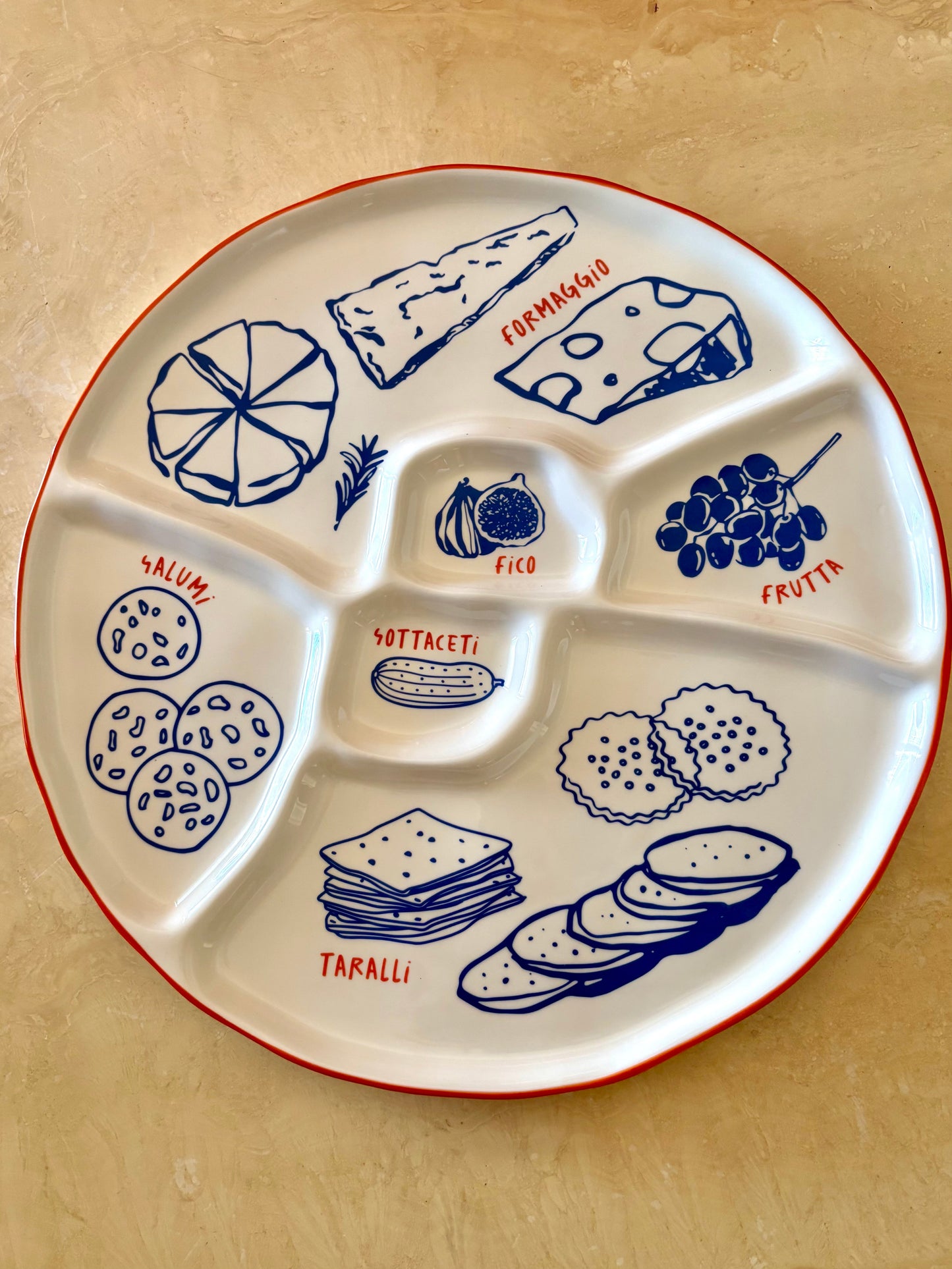 Italian antipasto platter - taralli, salumi, formaggio, frutta, fico