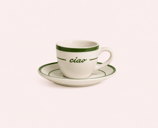 Italian Ceramic Ciao Cups with saucer. 
