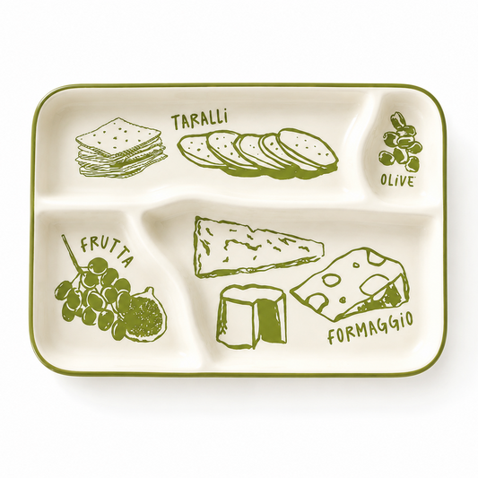 Italian Antipasto Platter with Taralli, Olive. Perfect Housewarming gift. Italian Homewares. Ceramic sharing platter.