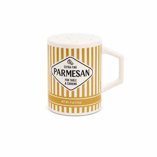 Porcelain Parmesan shaker with gold accents. Italian Melbourne Gifting ideas.