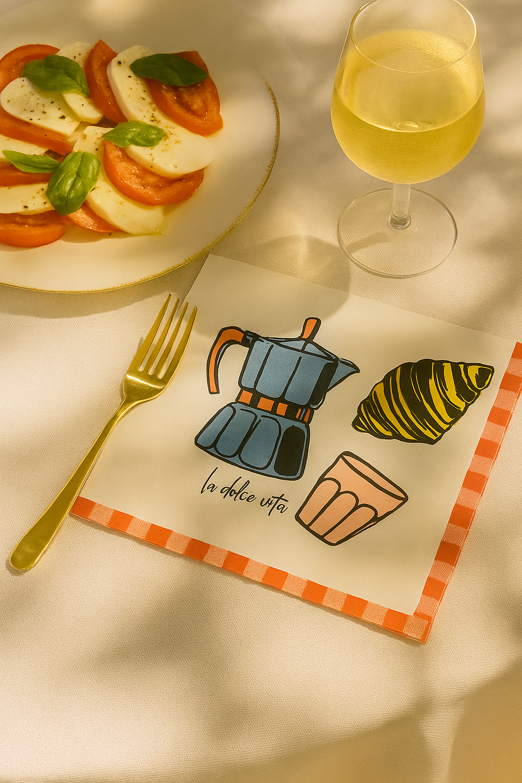 Napkin with coffee maker, croissant, and cup illustration on a light background


✅ “Italian napkins Australia”
✅ “napkins for hosting”
✅ “Mother’s Day table gifts”
✅ “Italian tableware Australia”
